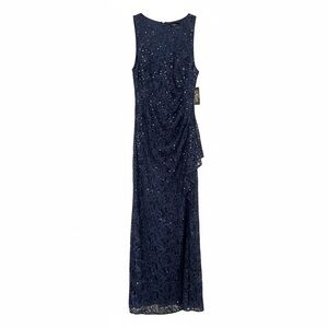 Alex Evenings Wedgewood Blue Sequin Lace Gown Size 14 NWT